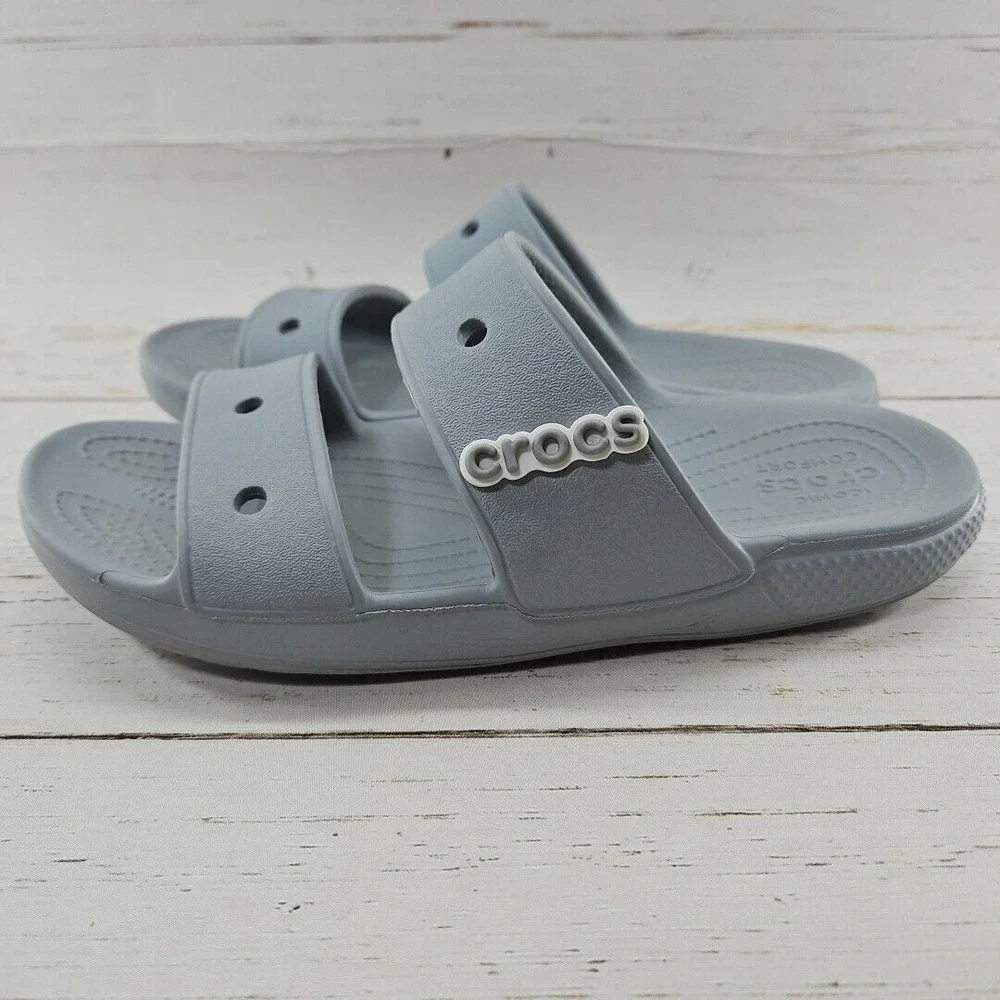 Crocs Classic Dual Band Womens 8 Gray Slip On‎ Slides Sandals Jibbitz 206761